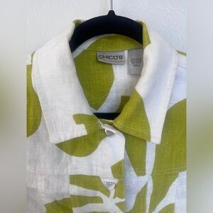 Chico’s button up long sleeve. Light green abstract patterns.